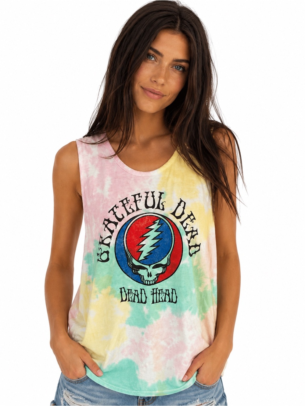 Grateful Dead Dead Head Tie Dye Tank Top Pastel Stealie Graphic Festival Hippie